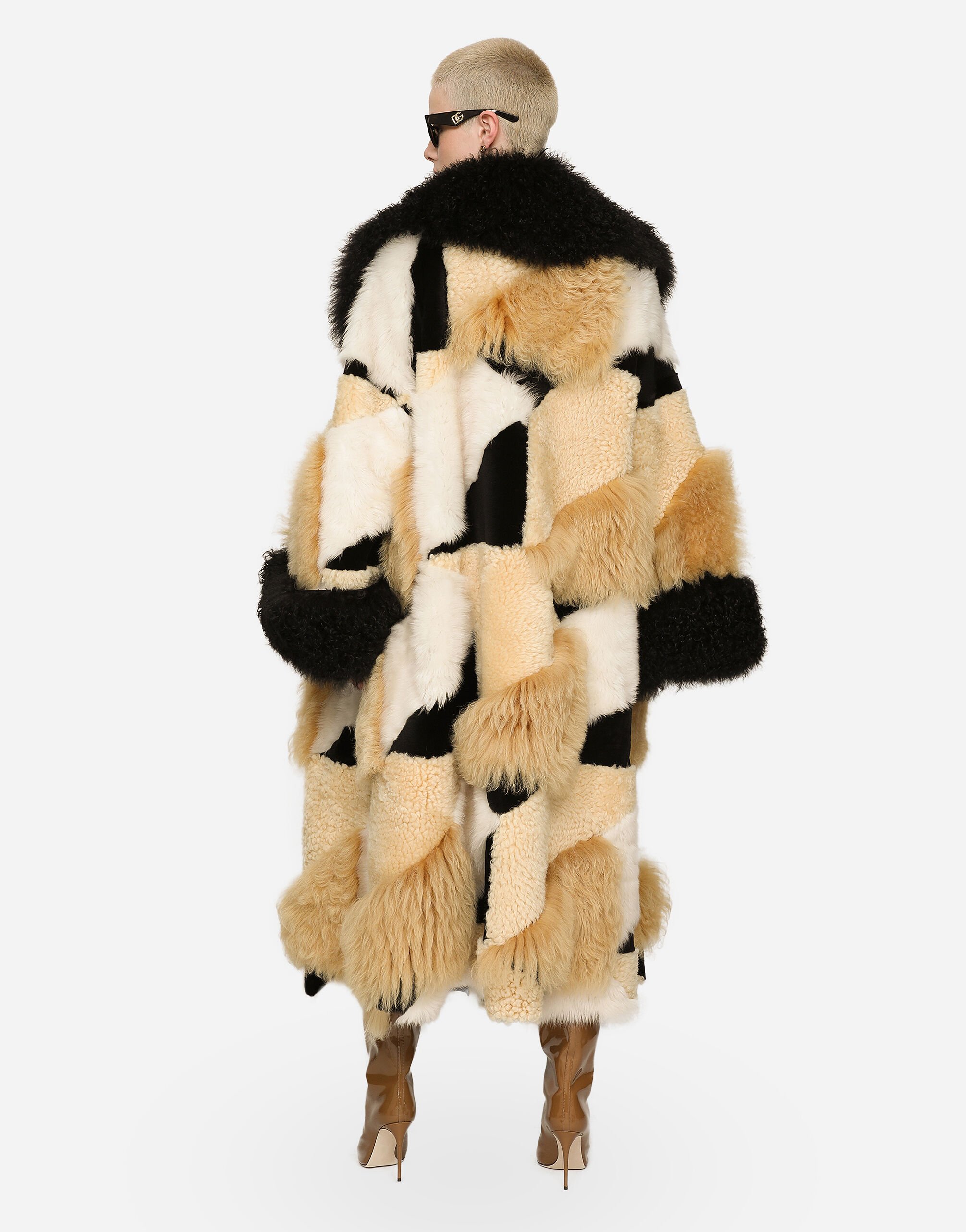 Patchwork shearling coat deals
