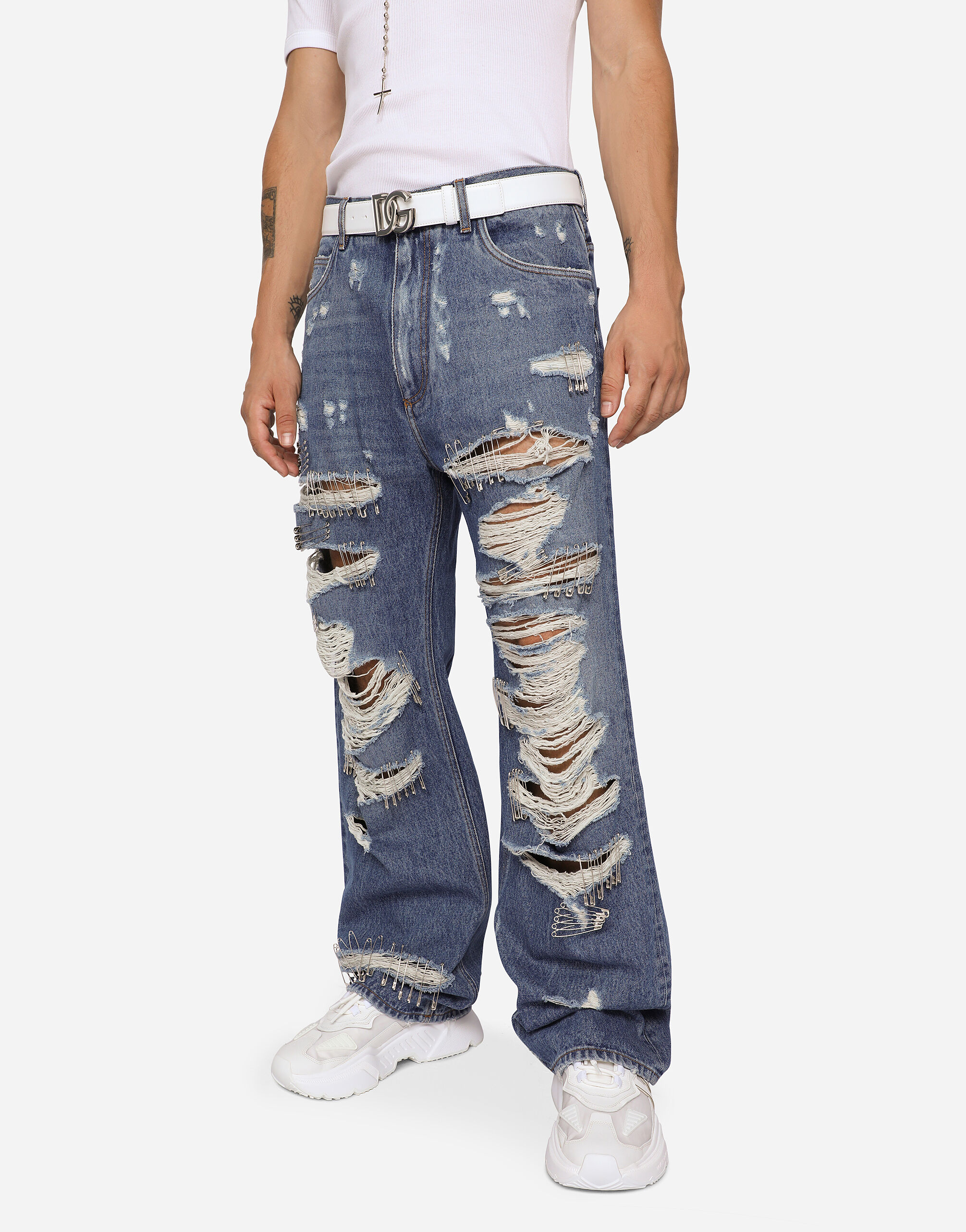 Oversize jeans with rips and safety pins in Multicolor for Men Dolce Gabbana US