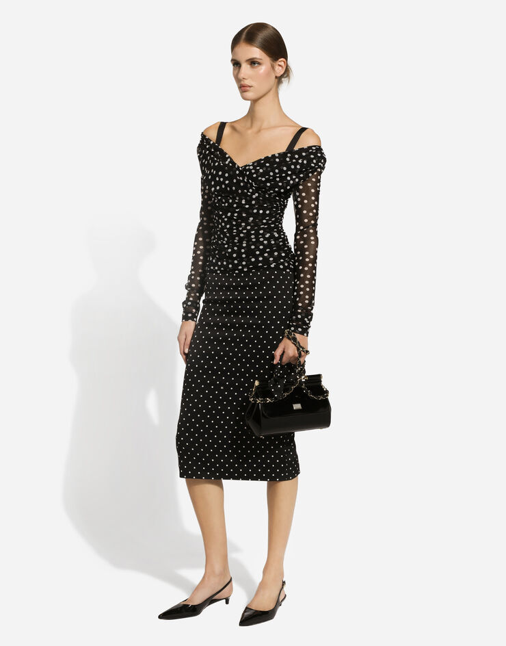 Dolce & Gabbana Charmeuse calf-length pencil skirt with polka-dot print Print F4BUOTFSA63