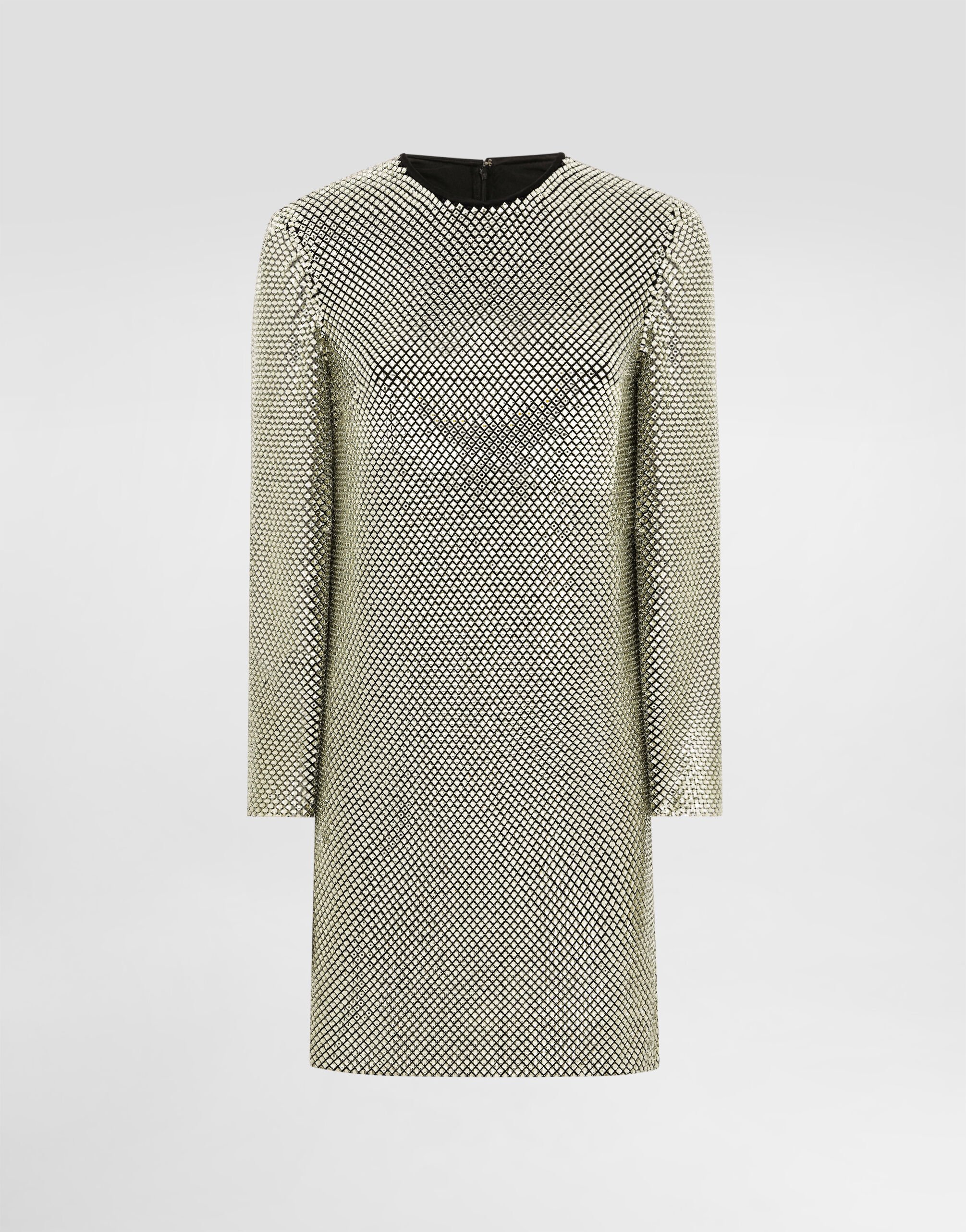 Short long-sleeved dress in crystal mesh in Gold for Women | Dolce&Gabbana®  US