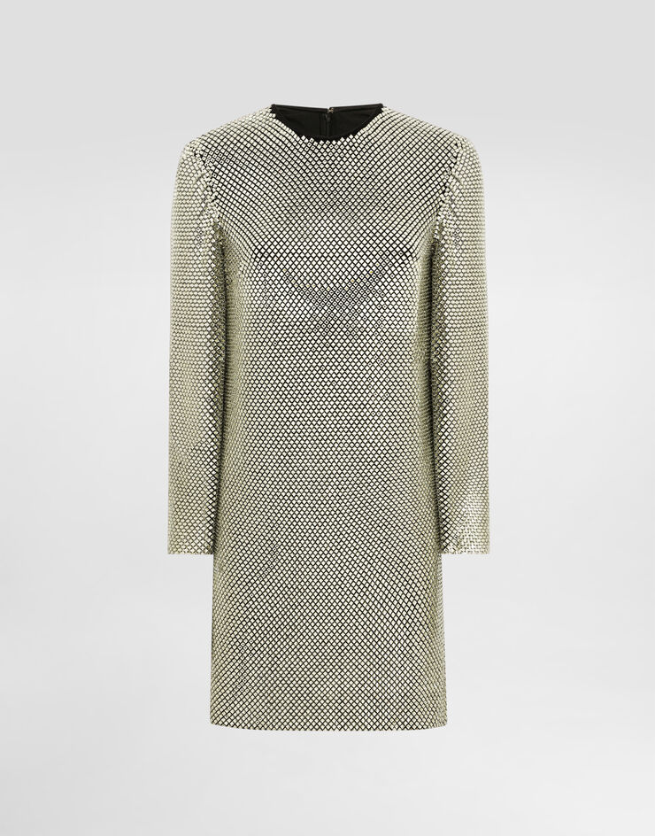 Dolce & Gabbana Short long-sleeved dress in crystal mesh Gold F6TJKZFLSK3