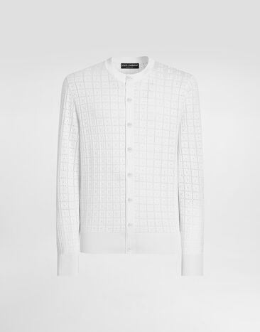 Dolce & Gabbana Cardigan en sangallo de seda con bordado de logo White GXS13TJBSQ3