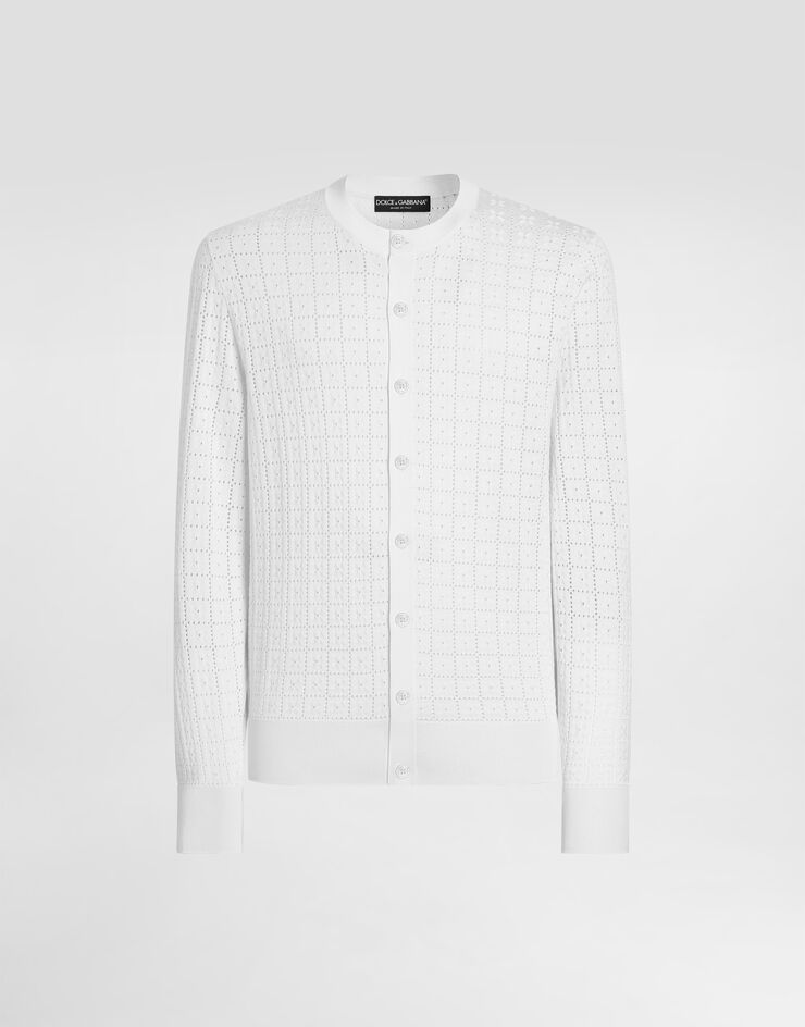 Dolce & Gabbana Cardigan aus Seiden-Broderie Anglaise mit Logostickerei White GXS13TJBSQ3