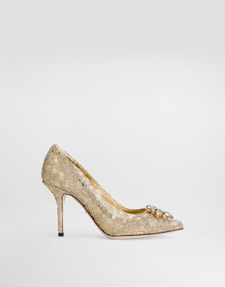 Lurex lace rainbow pumps with brooch detailing