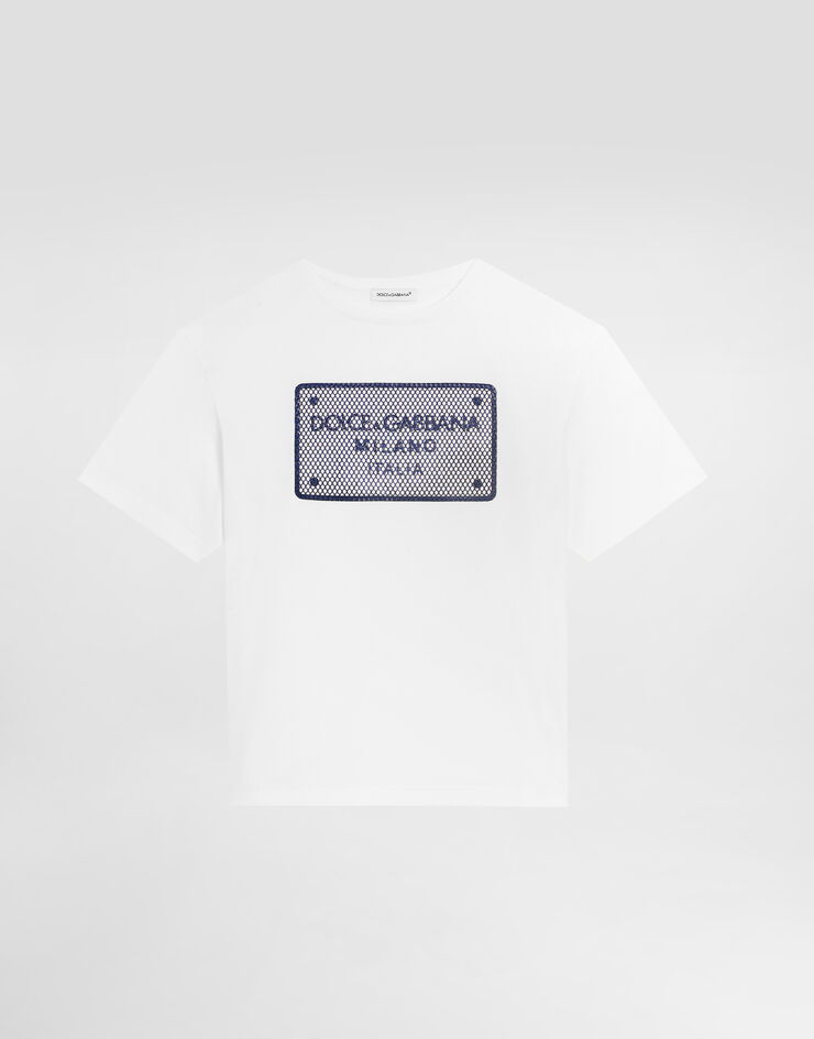 Dolce & Gabbana 로고 태그 패치 저지 티셔츠 화이트 L4JTHVG7O0T