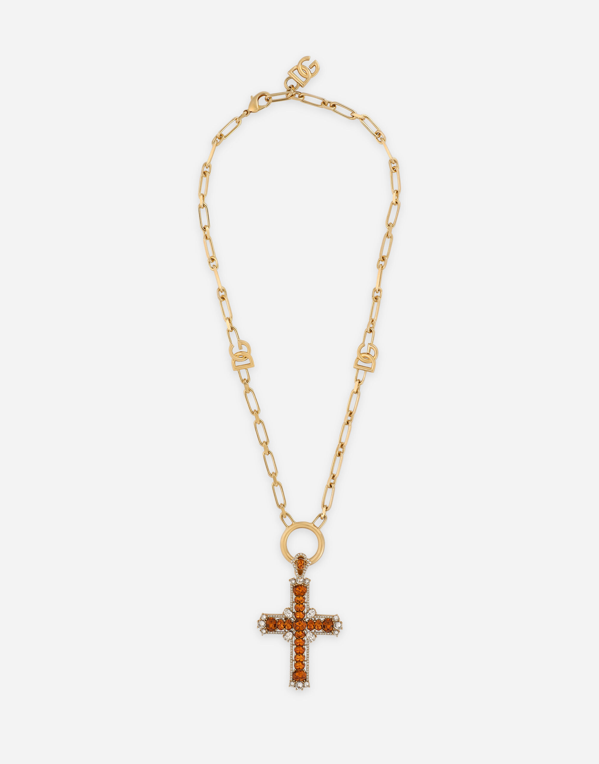 Dolce & Gabbana Chain necklace with cross and yellow crystals Multicolor G2SJ2TFU4KJ