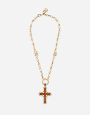 Dolce & Gabbana Chain necklace with cross and yellow crystals Multicolor G2SJ2TFU4KJ