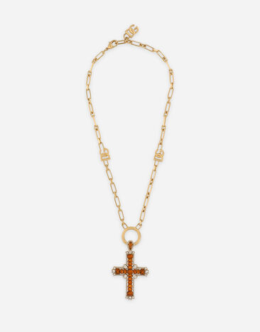 Dolce & Gabbana Chain necklace with cross and yellow crystals Yellow WNP3S2W1111