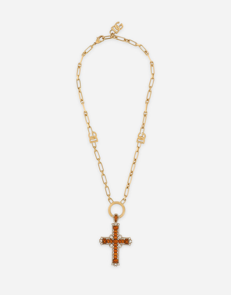 Dolce & Gabbana Gliederhalskette mit Kreuz und gelben Kristallen Gelb WNP3S2W1111