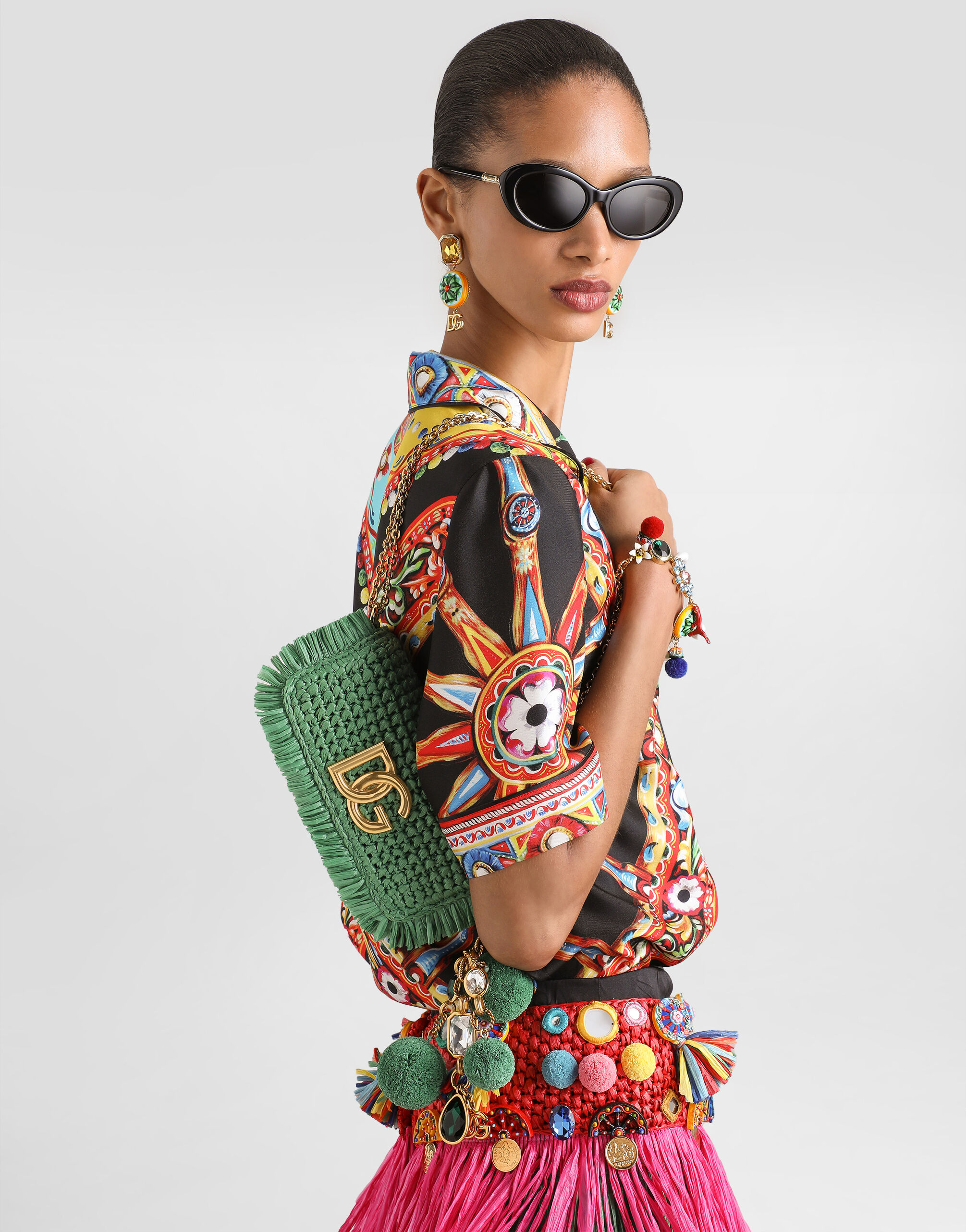 3.5 shoulder bag in raffia in Green for Women | Dolce&Gabbana® US