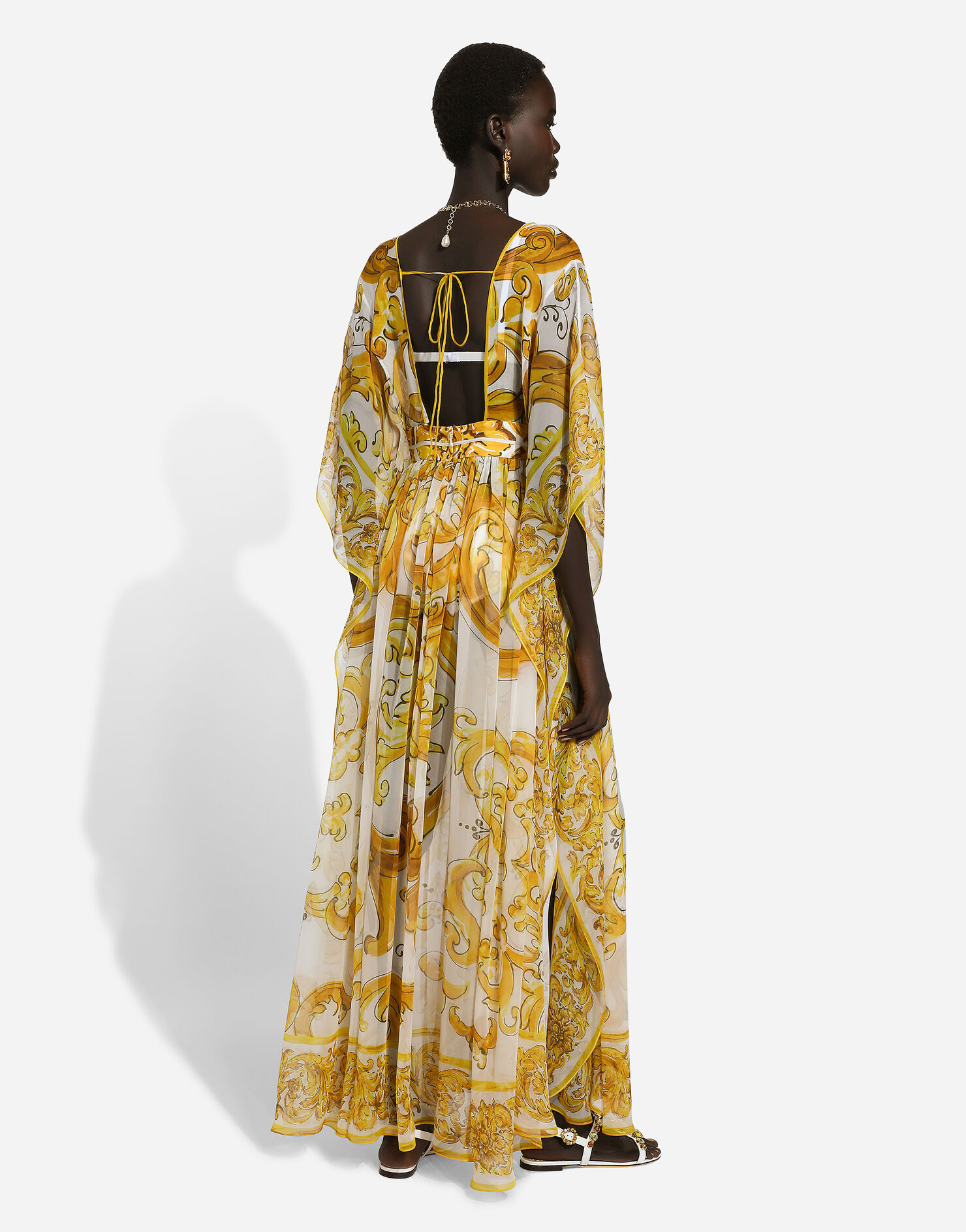 Long silk chiffon dress with majolica print in Print for Women | Dolce&Gabbana®