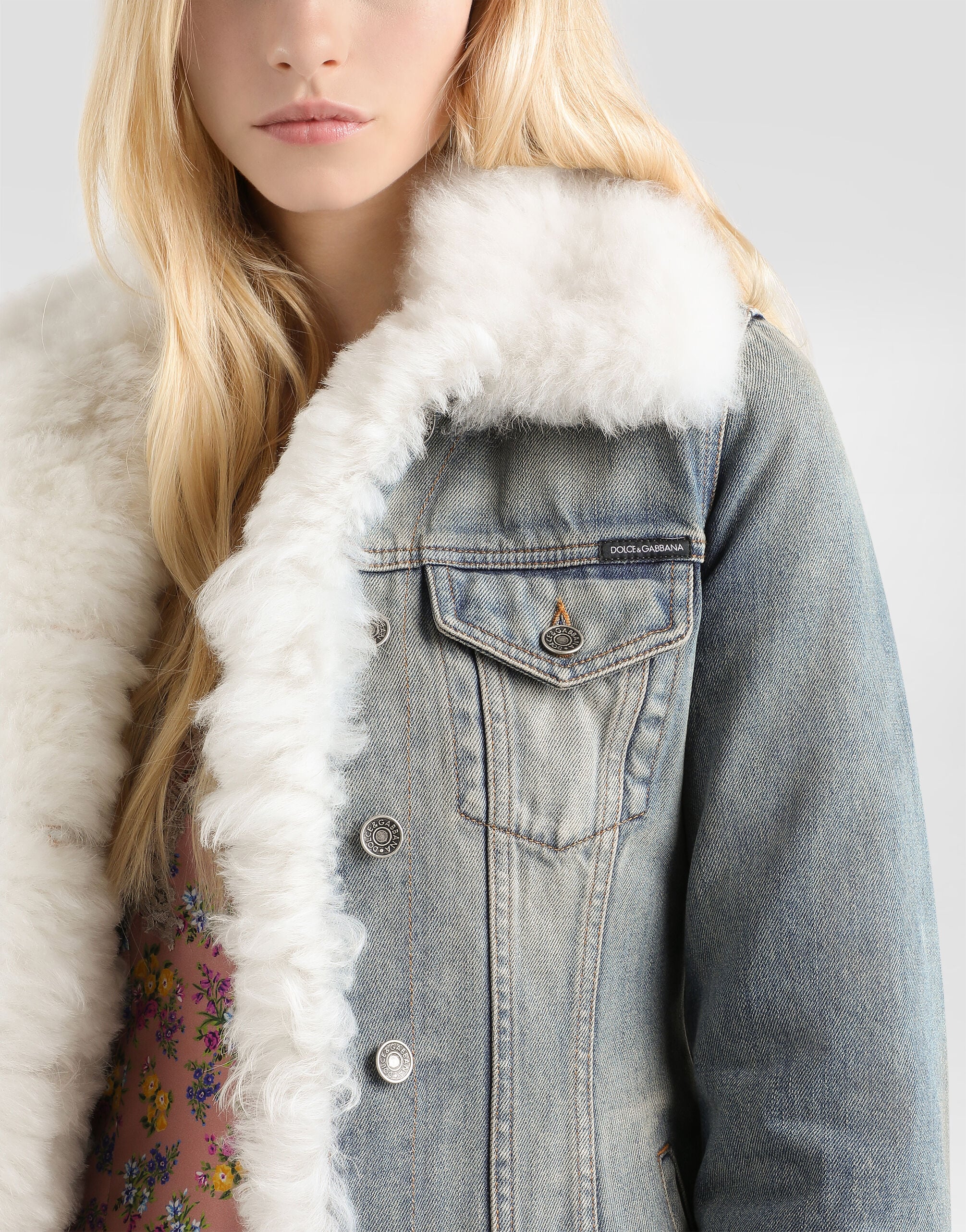 Denim jacket with fur effect details in Multicolor for Women