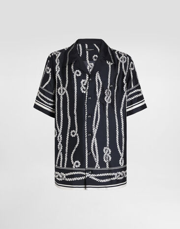 Dolce & Gabbana Camisa hawaiana en twill de seda con estampado marinero Multicolor G5JH9THI143
