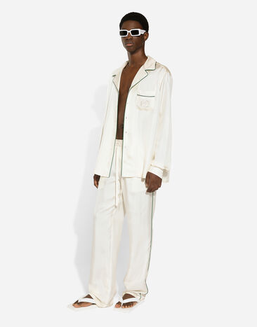 Dolce & Gabbana Camisa en sarga de seda con DG bordado Blanco G5IF1ZFU1S4