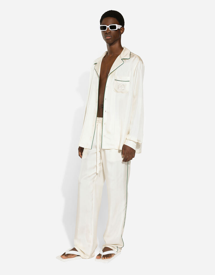 Dolce & Gabbana Silk twill shirt with DG embroidery White G5IF1ZFU1S4