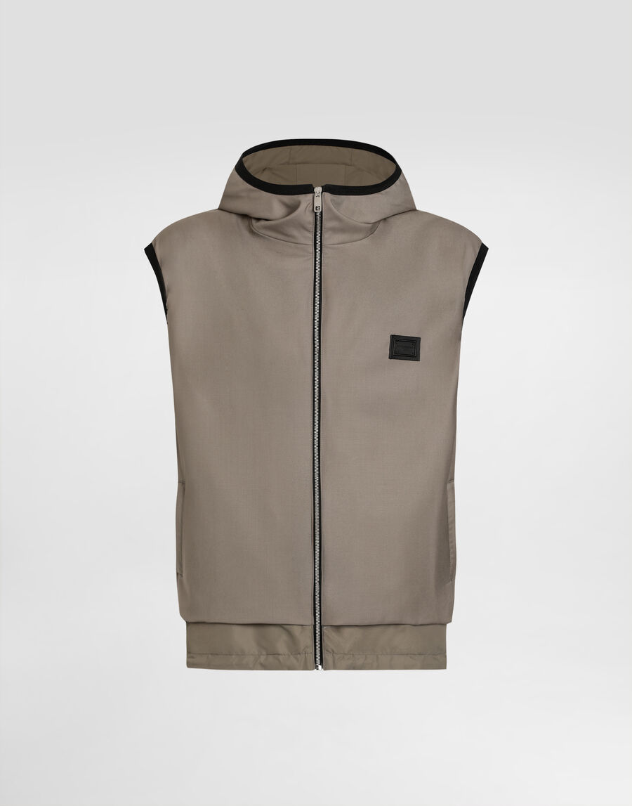 Wool canvas hooded gilet