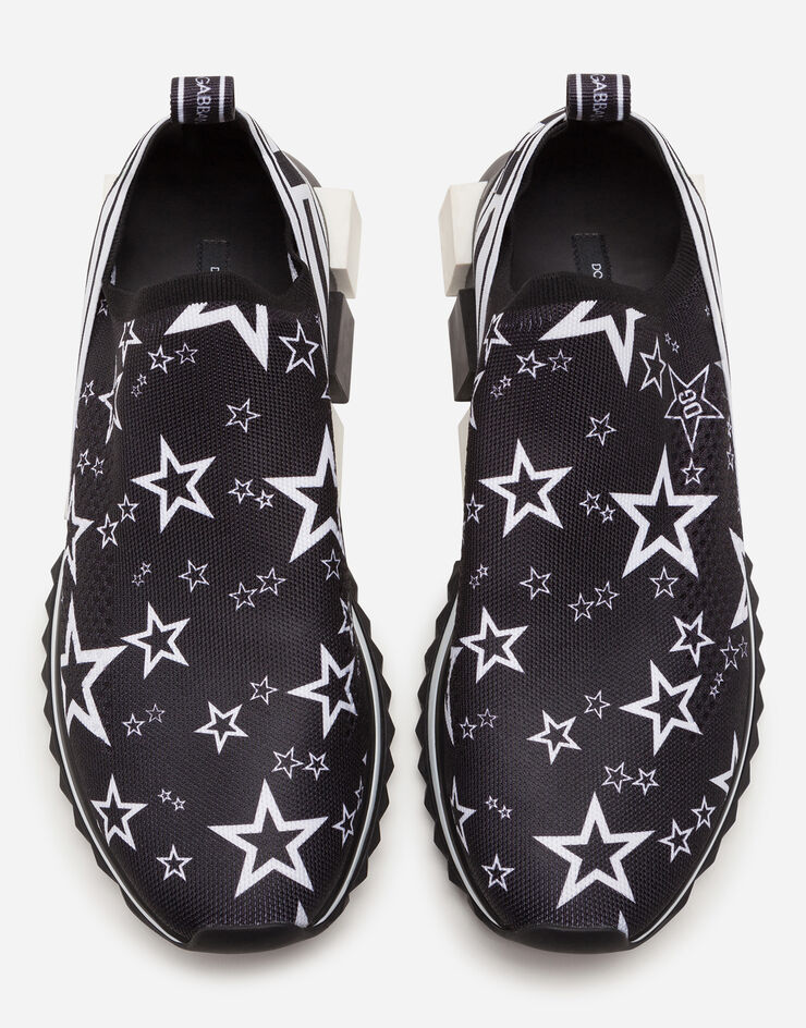 Dolce & Gabbana MIXED STAR PRINT SORRENTO SNEAKERS IN STRETCH KNIT FABRIC NERO CS1713AJ607