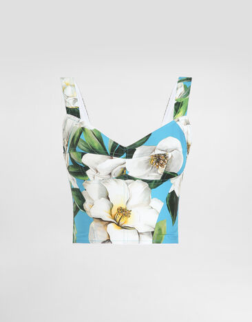 Dolce & Gabbana Top bustier de algodón con estampado de gardenias Imprima F7W98THS5TJ