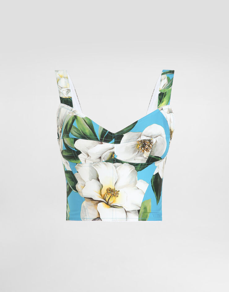 Dolce & Gabbana Cotton corset top with gardenia print Print F7W98THS5TJ