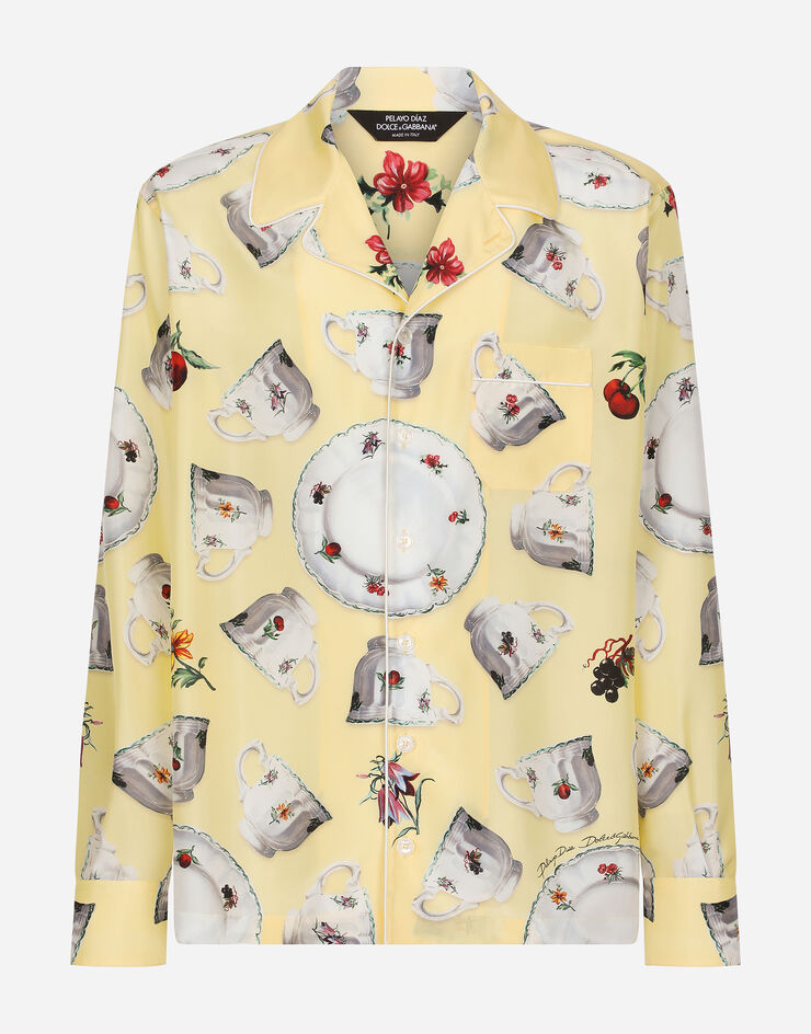 Dolce&Gabbana Silk habotai shirt with plates and cups print Multicolor I5A23MGH180