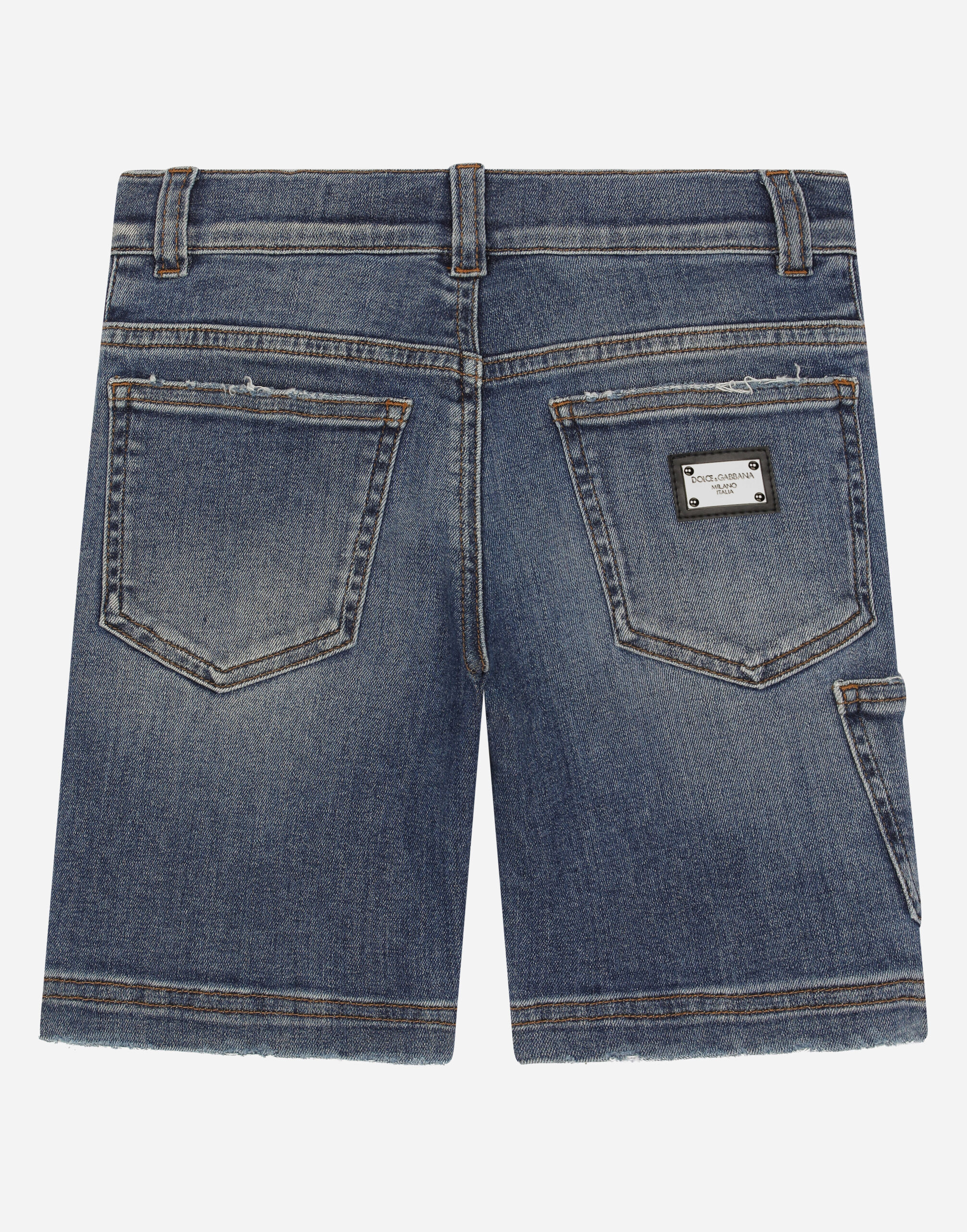 Blue wash stretch denim shorts in Multicolor for Boys Dolce Gabbana US