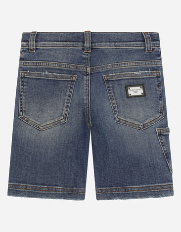 Dolce & Gabbana شورت دنيم أزرق مغسول مرن متعدد الألوان L43Q09LDA90