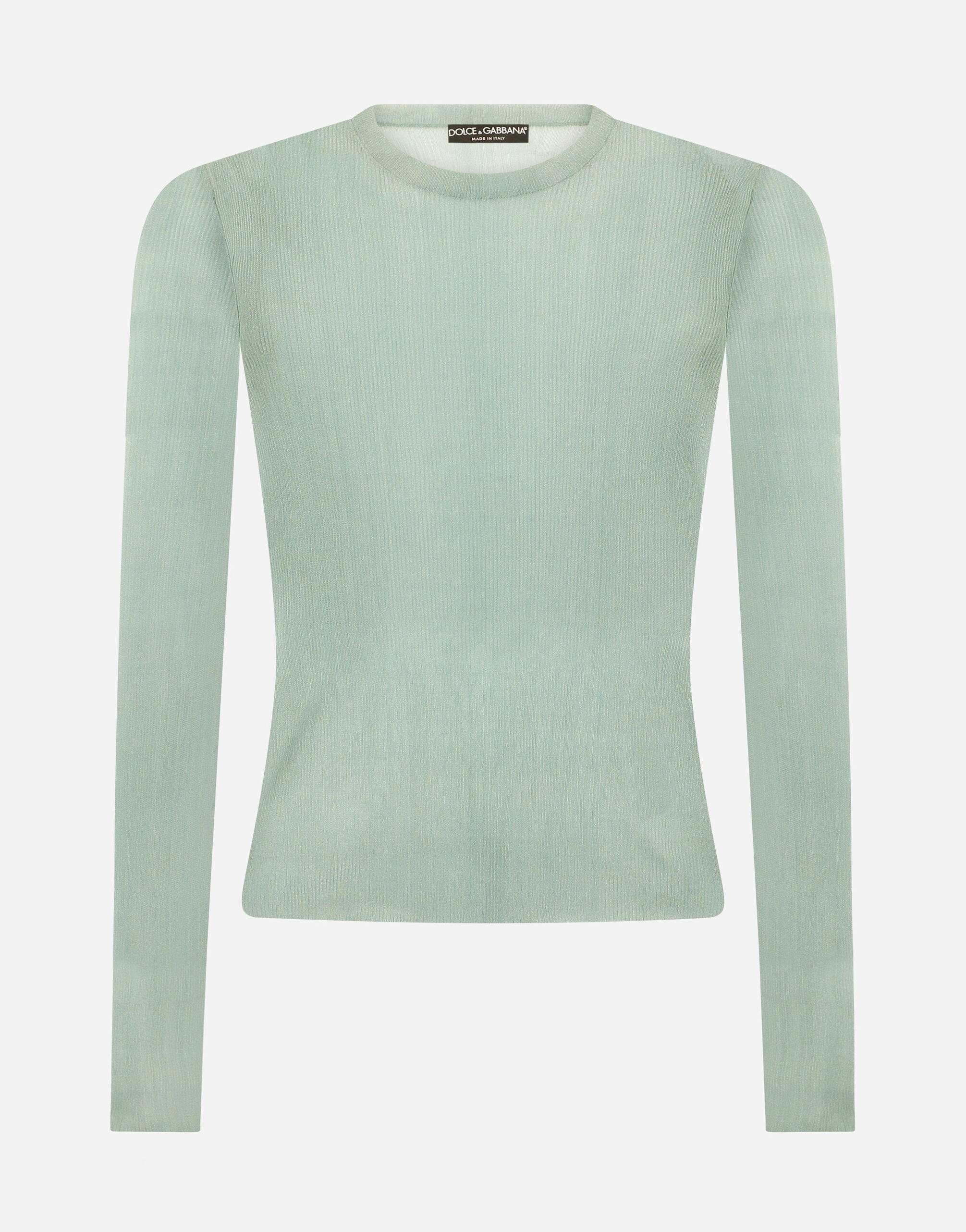 Ribbed technical yarn round neck sweater