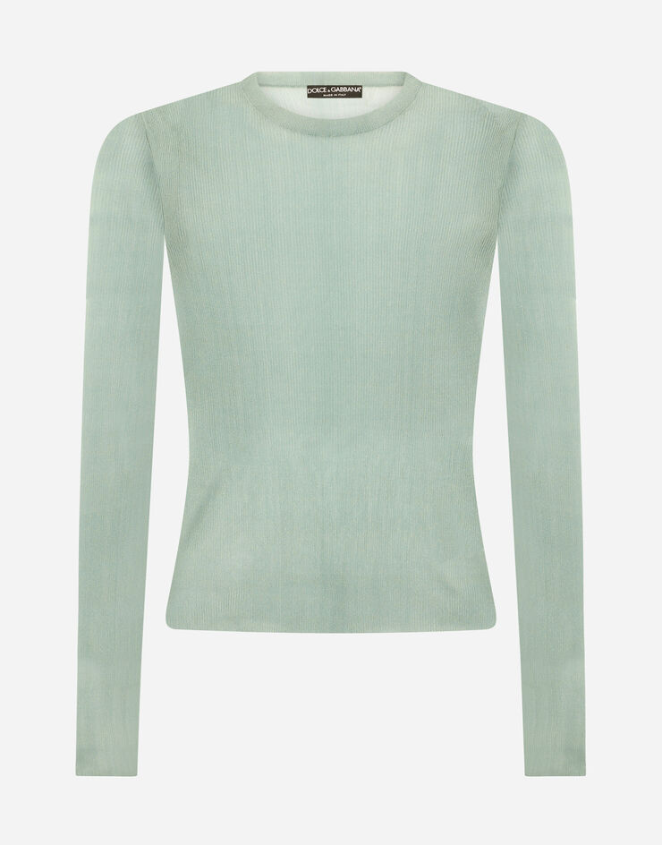 Dolce & Gabbana Ribbed technical yarn round-neck sweater Verde Agua GXI55TJCMT9