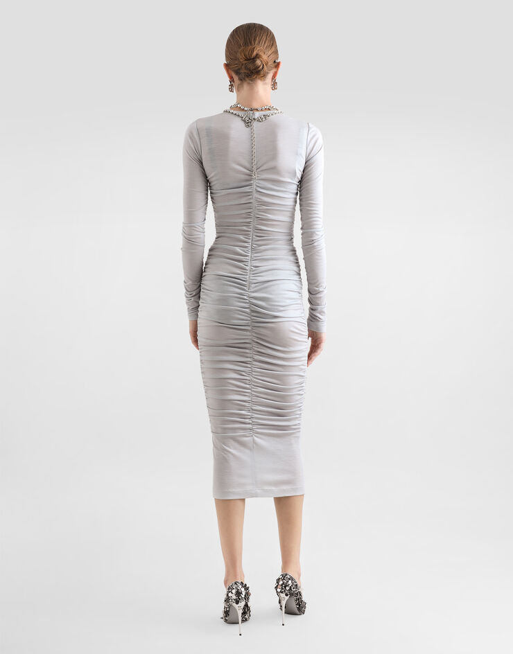 Dolce & Gabbana Draped wool jersey calf-length dress Grey F6Z2UTHU7RC