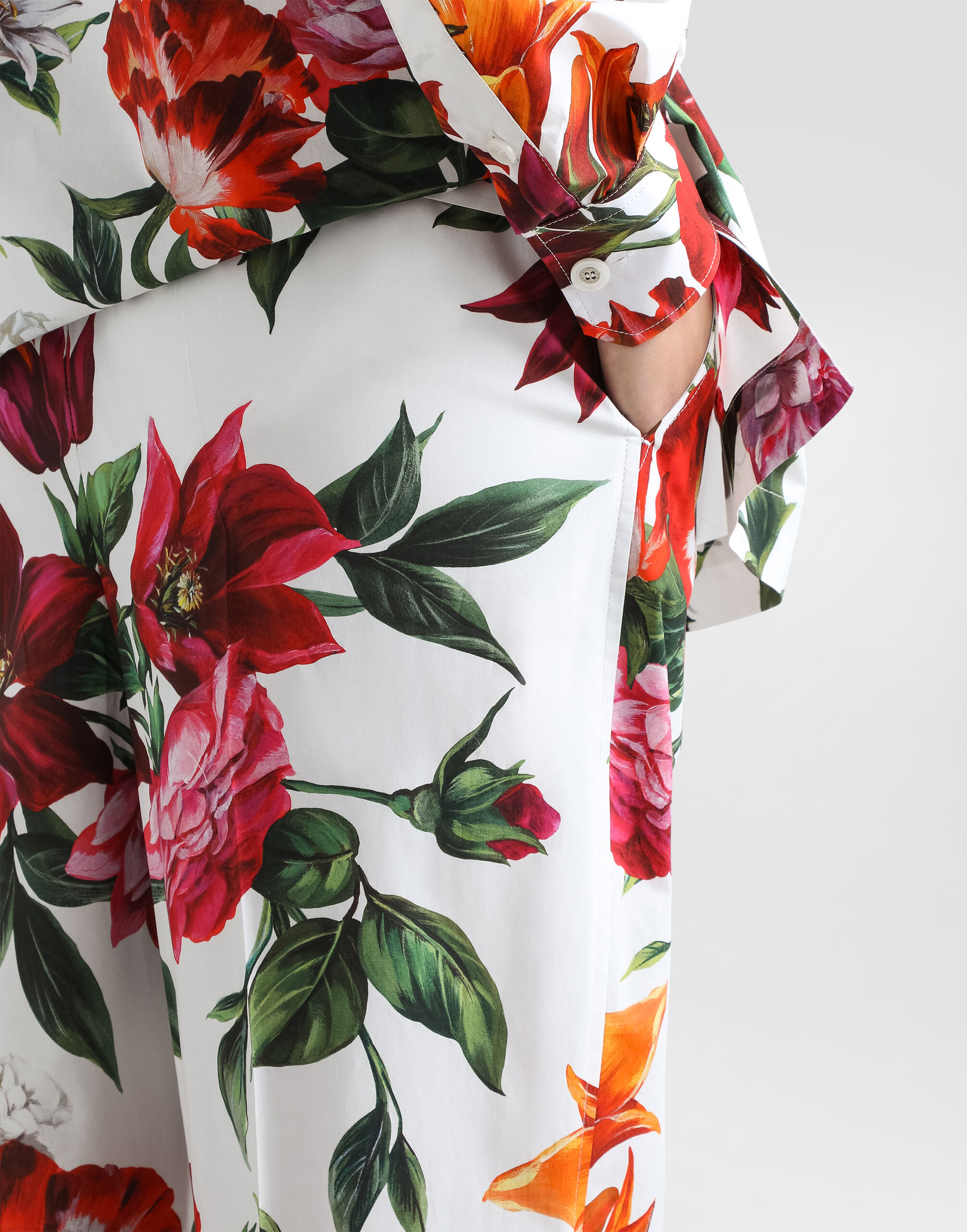 Flower-print poplin trousers in Print for Women