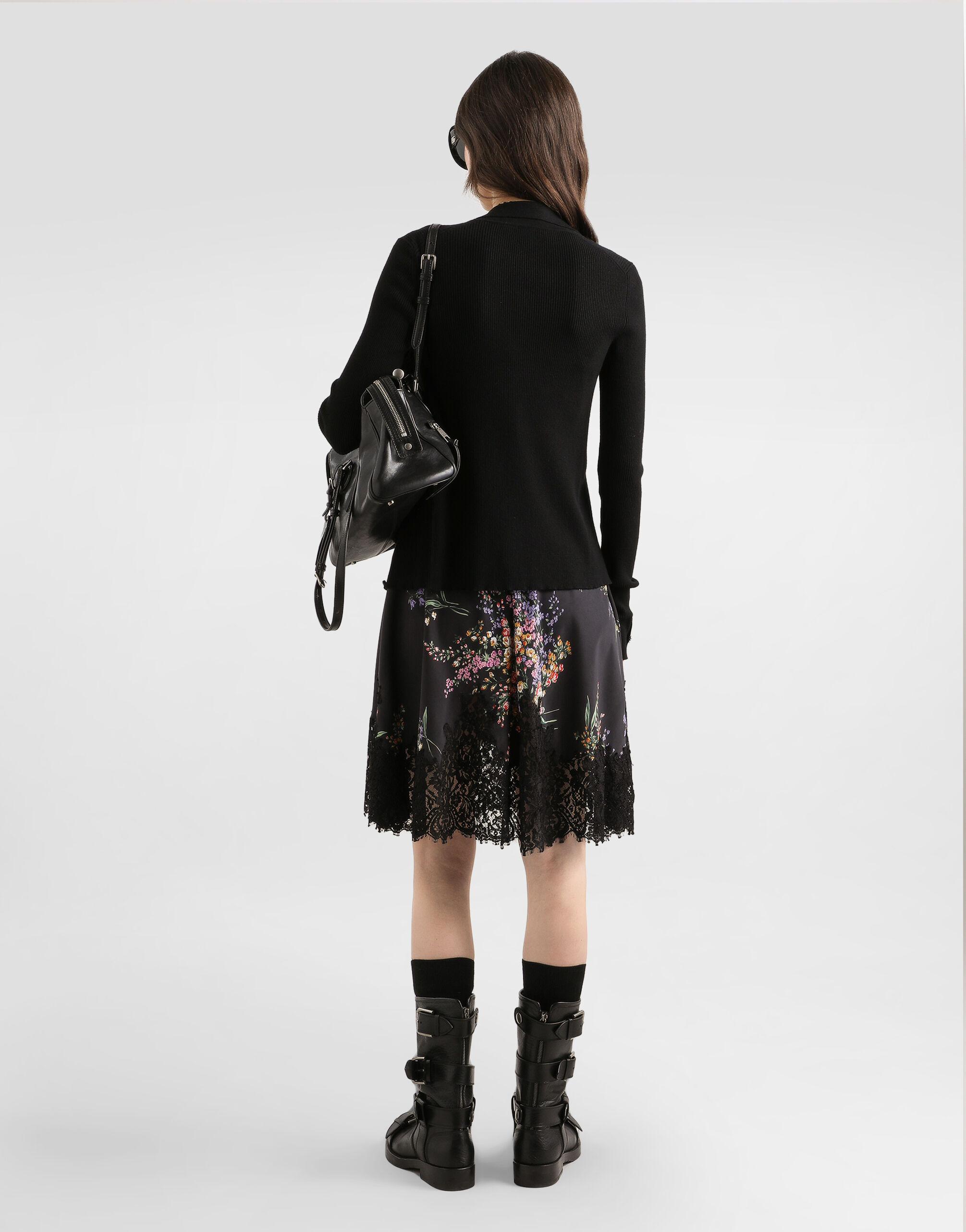 Flower bouquets-print habotai slip dress