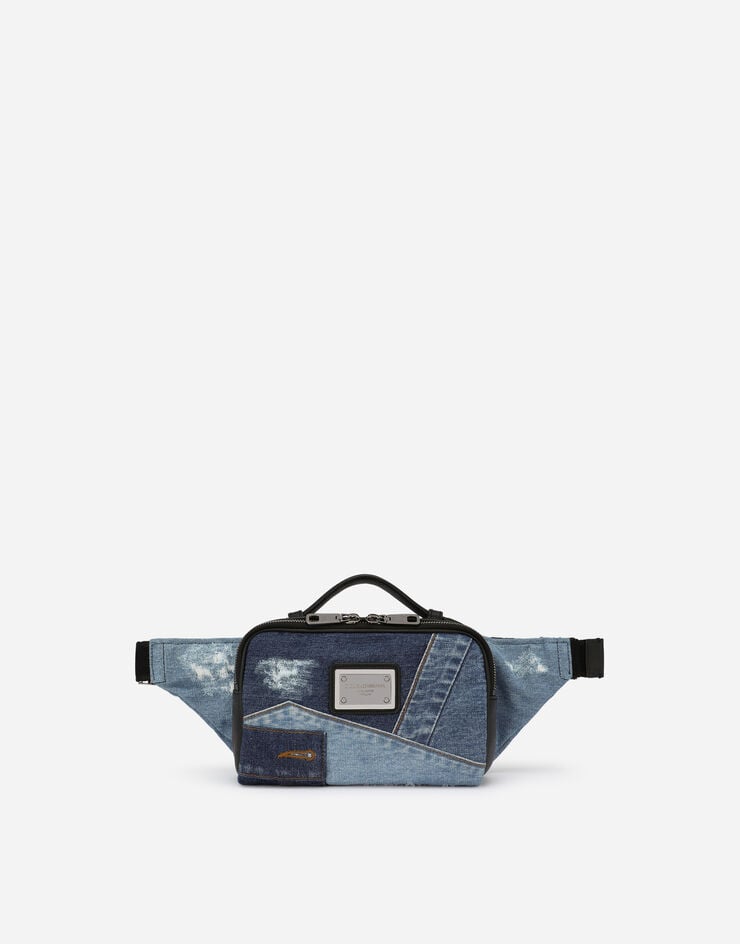 Dolce & Gabbana Поясная сумка из денима в технике пэчворк синий BM2245AG122
