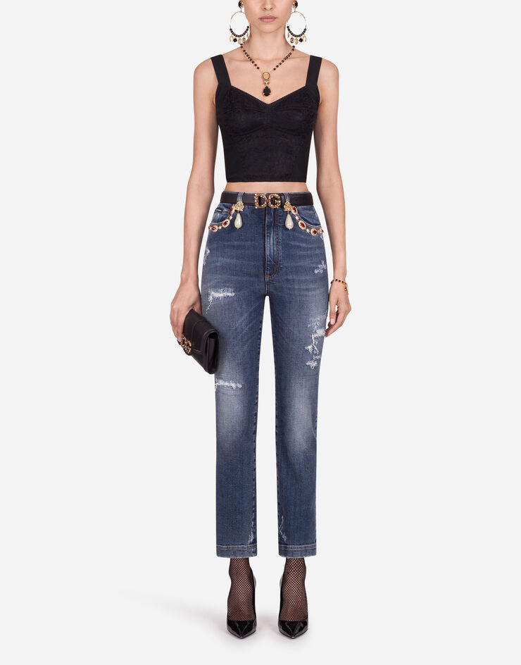 Dolce & Gabbana High-waisted jeans with pearls and embellishments BLUE FTBONZG899E