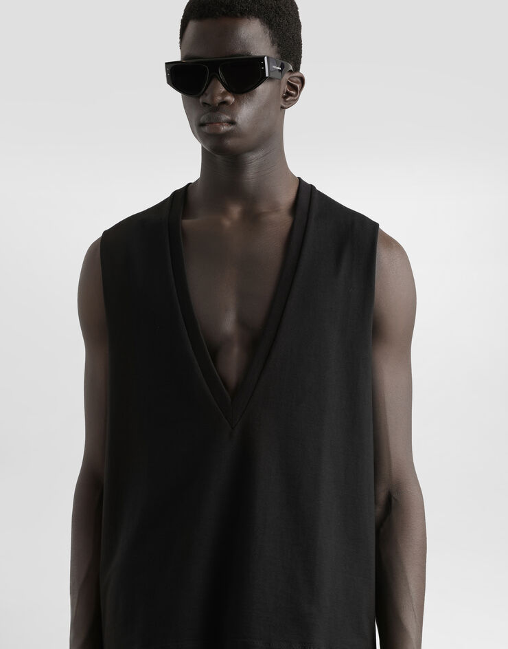 Dolce & Gabbana Oversize jersey singlet with logo tag Black G8SJ5THU7SD
