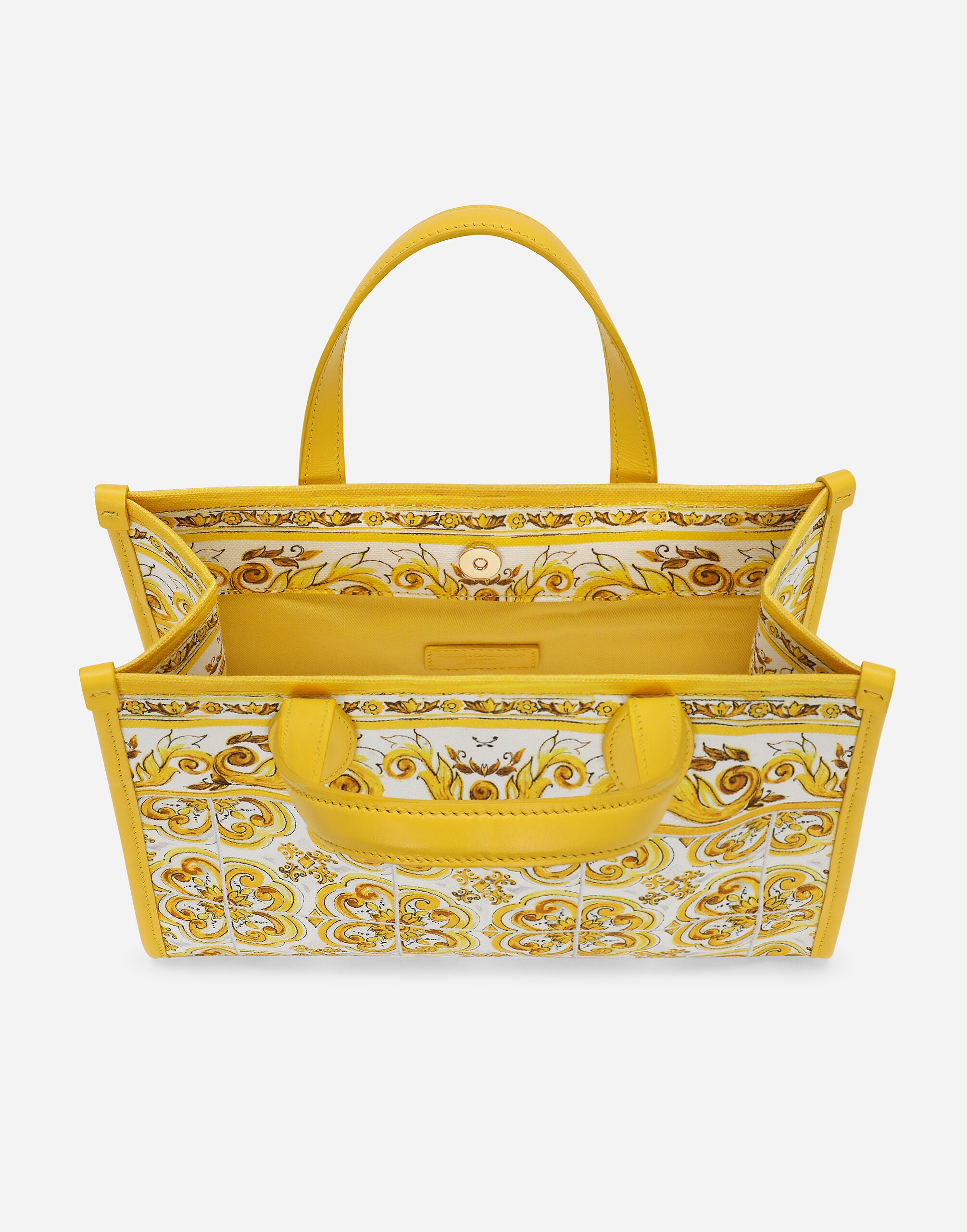Canvas handbag with yellow majolica print in Yellow for