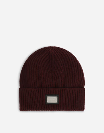 Dolce & Gabbana Knit cashmere and wool hat with logo tag Multicolor GH587AFU4JB