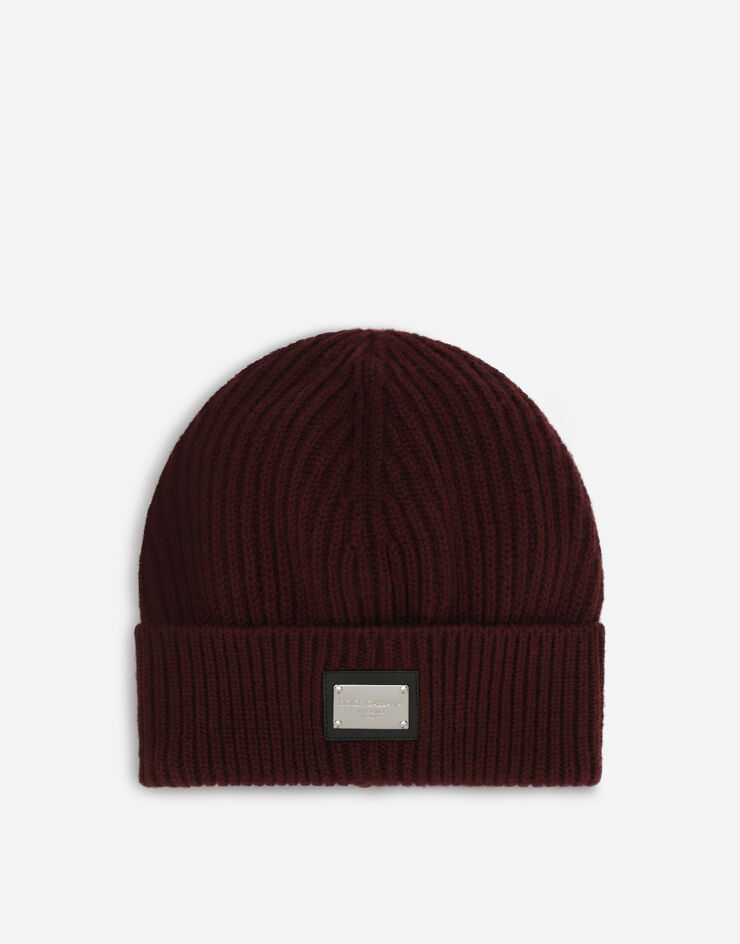 Dolce & Gabbana Knit cashmere and wool hat with logo tag Bordeaux GXK63TJEMQ5