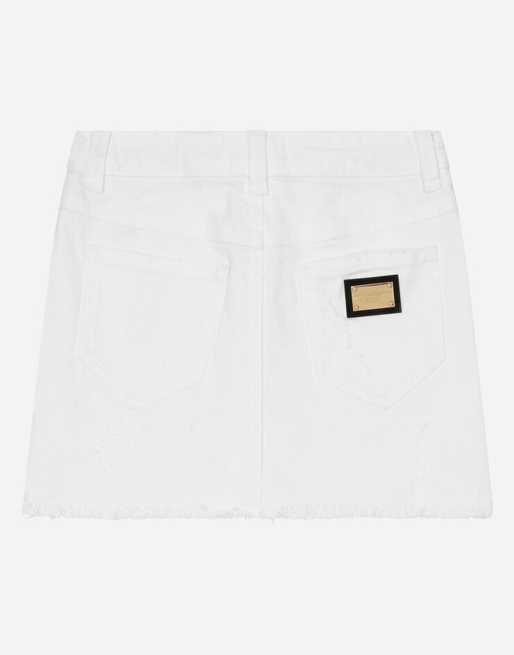 Dolce & Gabbana Falda corta de denim elástico blanco Blanco L54I52LDA84