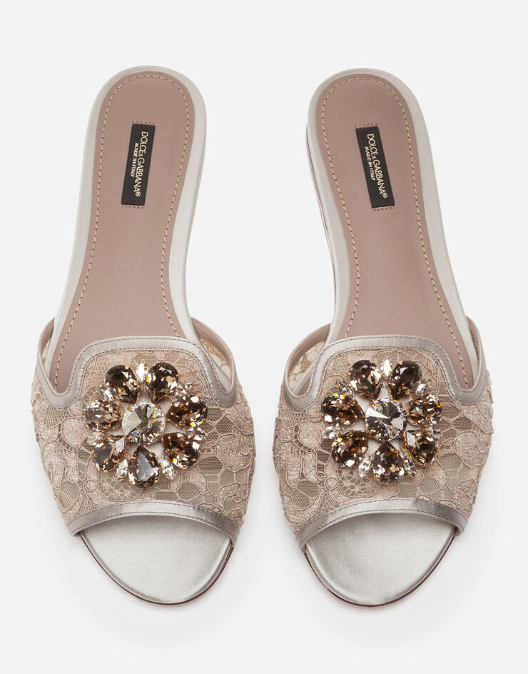 Dolce & Gabbana Lace rainbow slides with brooch detailing Brown CQ0023AL198