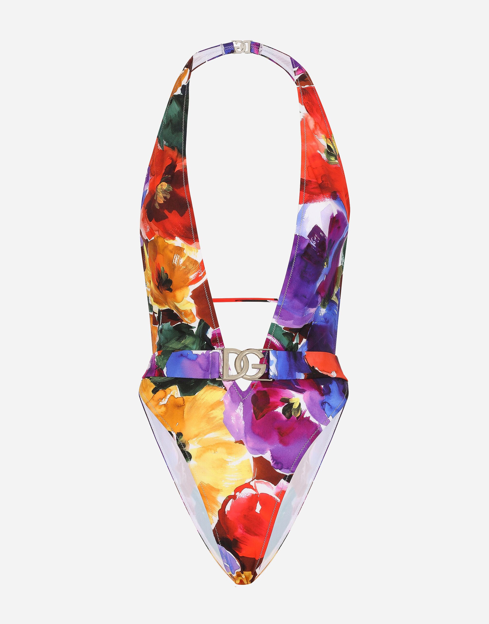 Dolce & Gabbana 抽象花卉印花腰带连体泳衣 版画 O9B40JFSG1S