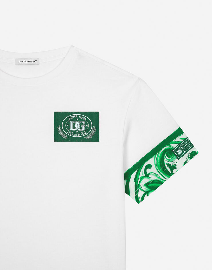 Dolce & Gabbana Camiseta de punto con estampado integral Maiolica verde Blanco L4JTHVG7NVA