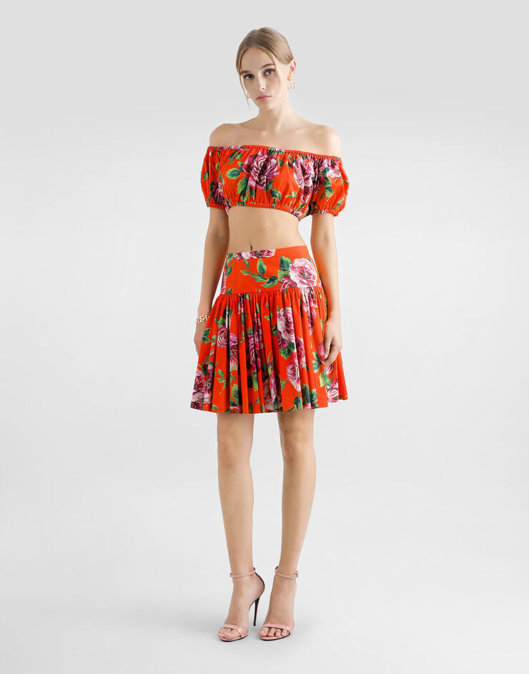 Dolce & Gabbana Top con escote Bardot de algodón con estampado de rosas Imprima F755RTHS5TI
