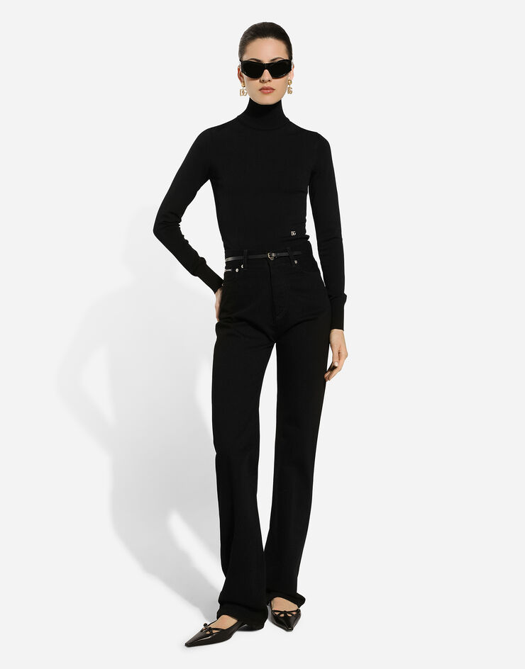 Dolce & Gabbana Viscose turtle-neck sweater with DG logo Black FXW16TJFMFK