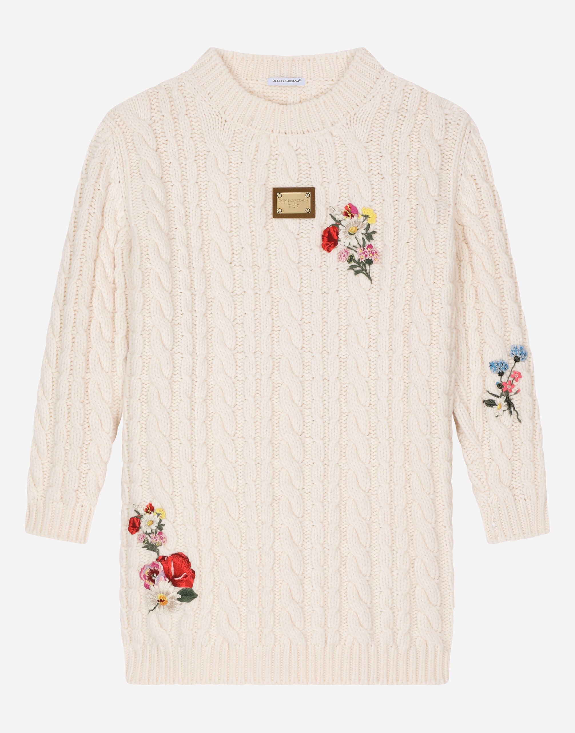 Knit dress with floral embroidery in White for | Dolce&Gabbana® US