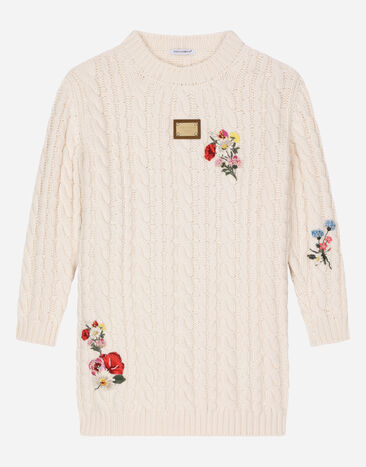 Dolce&Gabbana Abito in maglia con  ricami floreali White L5KD34JCVK4