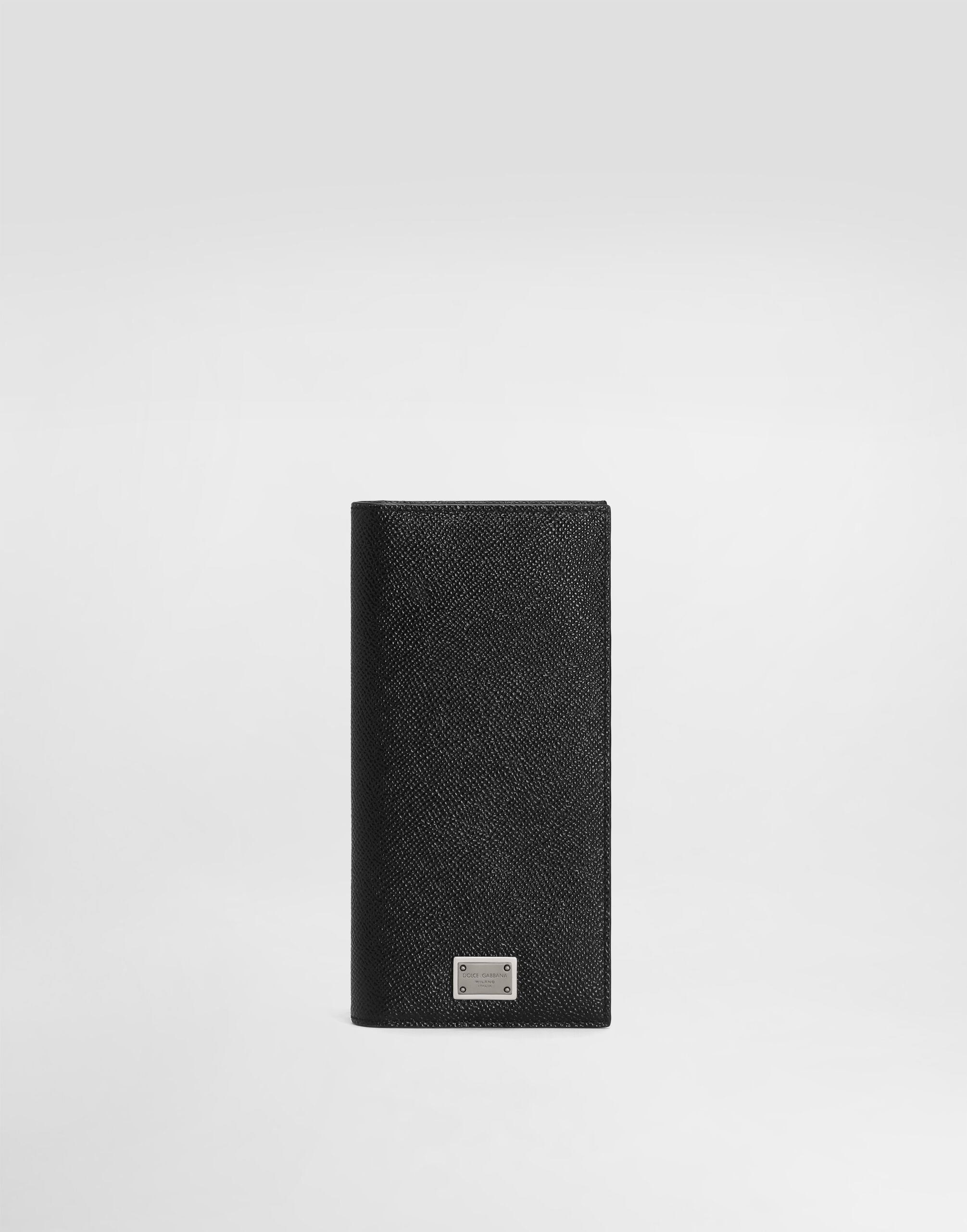Calfskin vertical wallet with logo tag in Black for Men