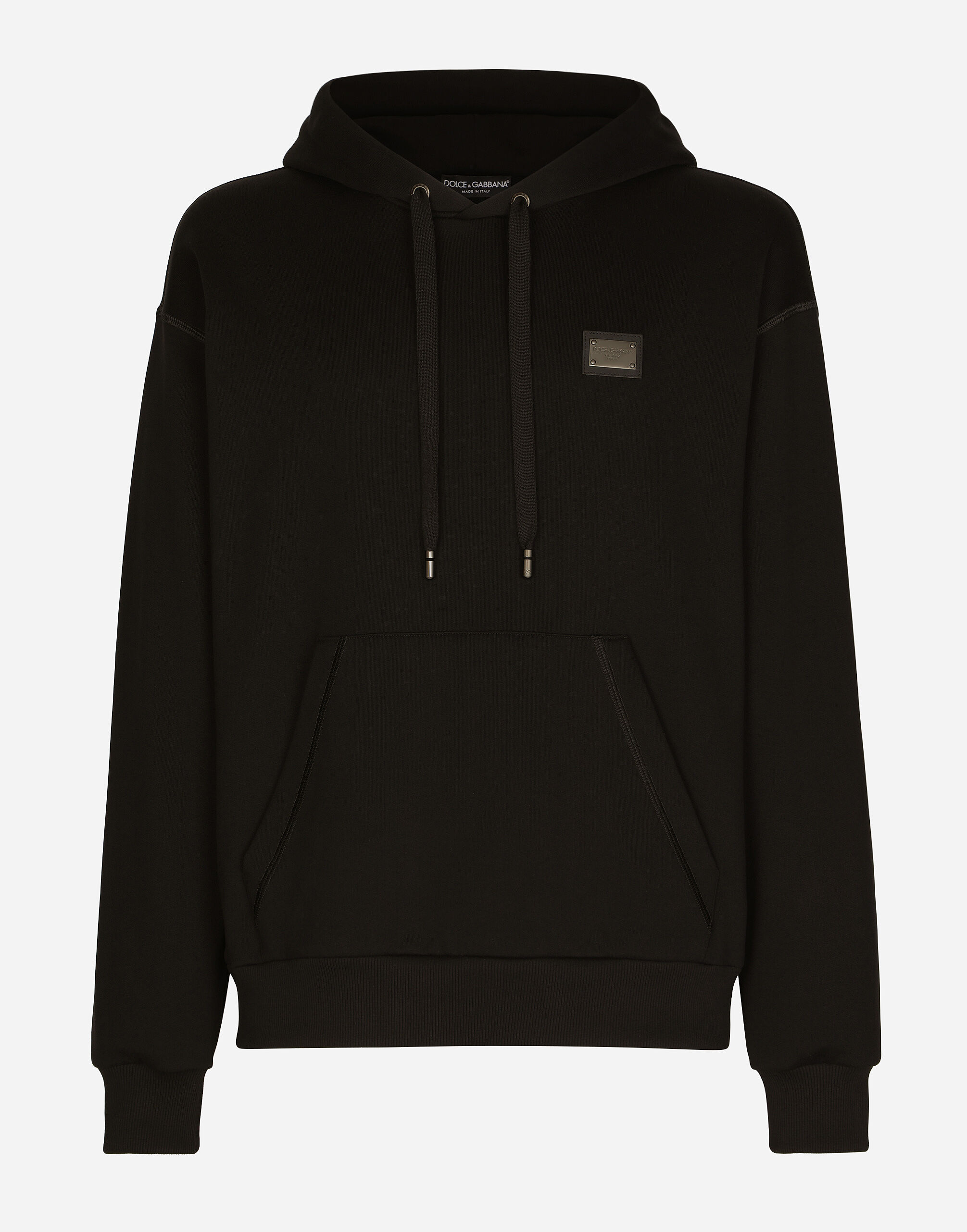 Dolce & Gabbana Jersey hoodie with branded tag Black GXO39TJEMQ4