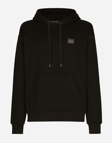 Dolce & Gabbana Jersey hoodie with branded tag Black GXO39TJEMQ4