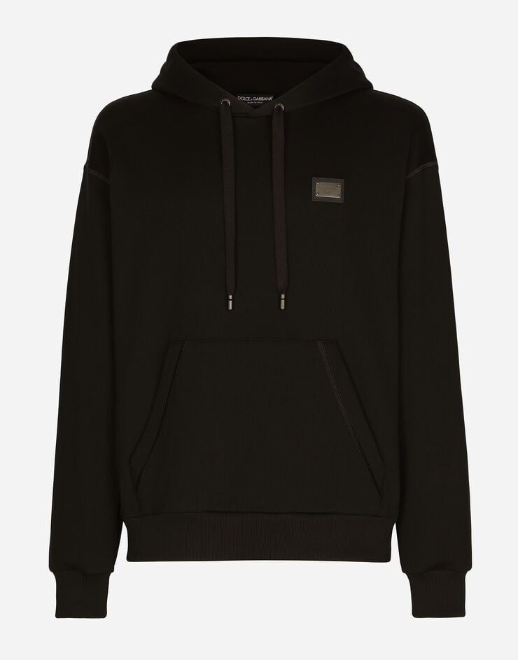 Dolce&Gabbana Jersey hoodie with branded tag Black G9ZU0TG7F2G