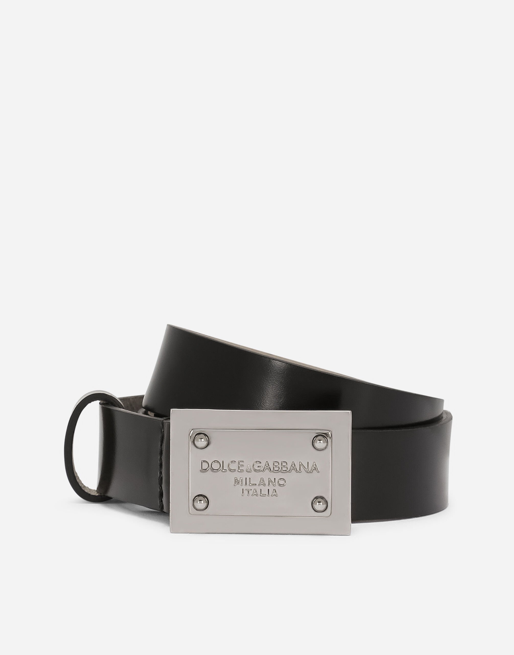 Dolce & Gabbana Calfskin belt with branded tag Black EM0096AB124